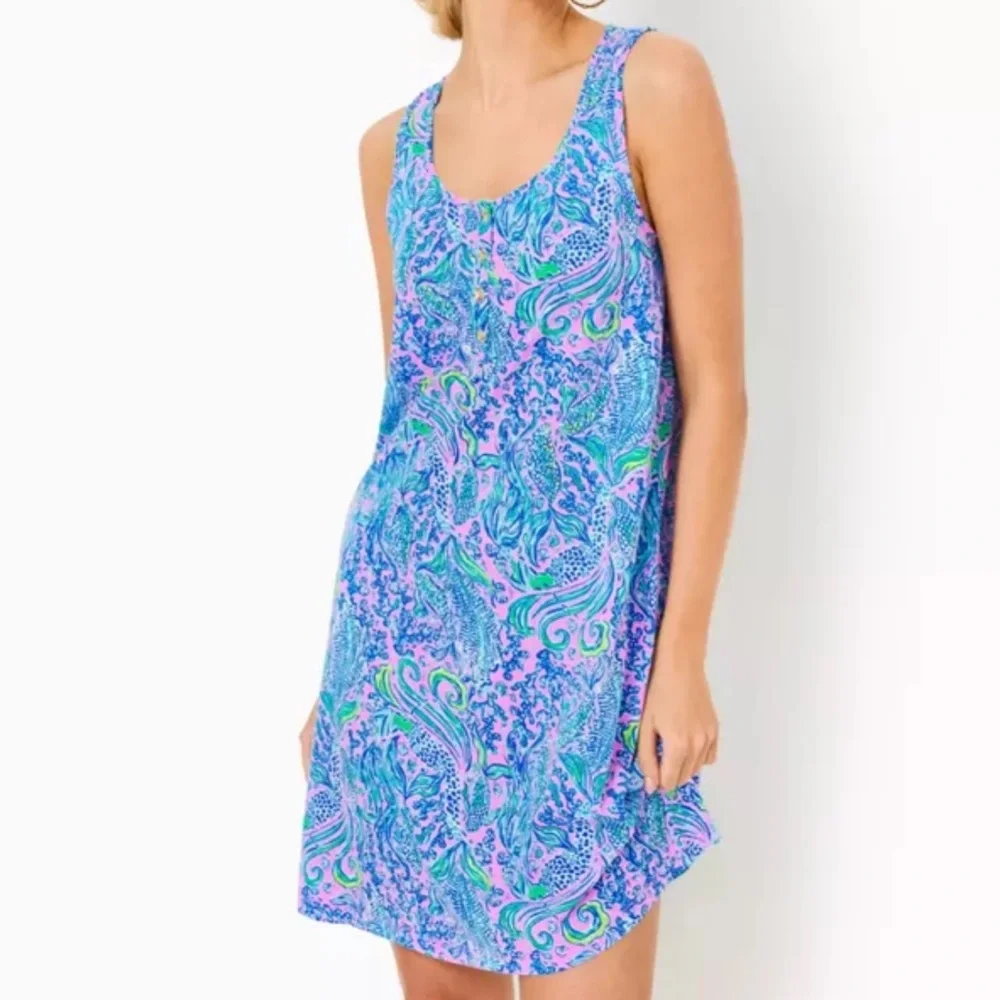 Lilly Pulitzer We Mermaid It Lela Henley Tank Dress Lilac Rose Small